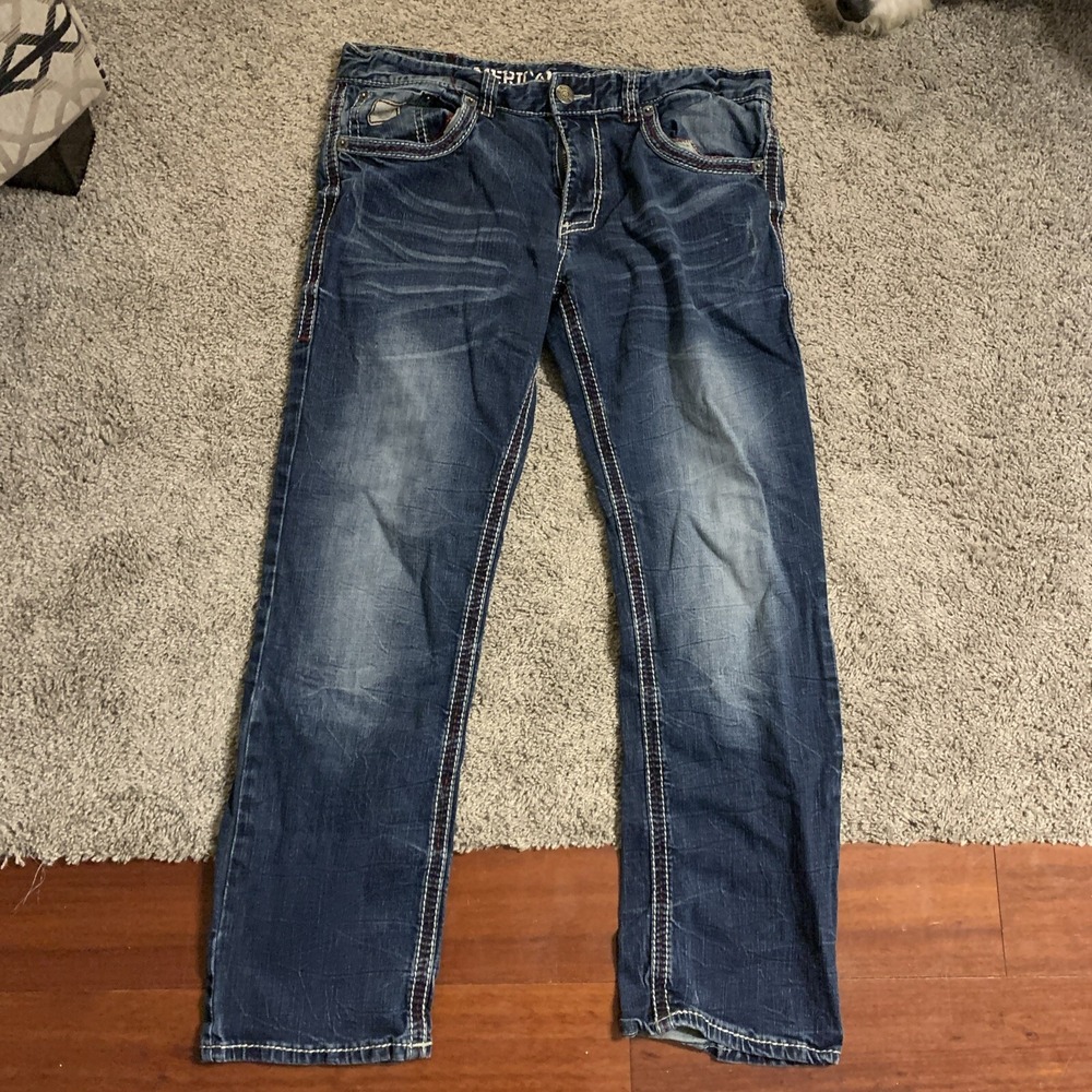 American Fighter Jeans Mens 34S Fit 34X29 Blue Legend Slim Straight Whiskered